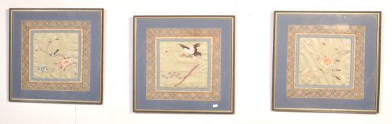 THREE VINTAGE CHINESE EMBROIDERED SILK PANELS
