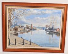 MICHAEL EDWARDS - 1994 - BRISTOL HARBOUR & GAS WORKS OIL ON CANVAS