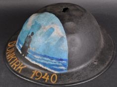 WWII SECOND WORLD WAR BRODIE HELMET WITH DUNKIRK MEMORIAL ARTWORK
