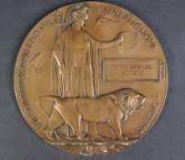 WWI FIRST WORLD WAR DEATH PLAQUE / PENNY - LEWIS SAMUEL SCOBLE