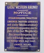 GREAT WESTERN RAILWAY NOTICE VINTAGE ENAMEL SIGN