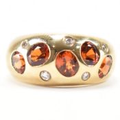 HALLMARKED 9CT GOLD GARNET & DIAMOND DOME RING
