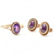 HALLMARKED 9CT GOLD & PURPLE STONE DEMI PARURE