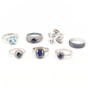 COLLECTION OF VINTAGE SILVER & BLUE STONE DRESS RINGS
