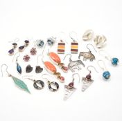 ASSORTMENT OF SILVER STONE SET EARRINGS