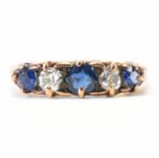 VINTAGE GOLD SAPPHIRE & DIAMOND 5 STONE RING