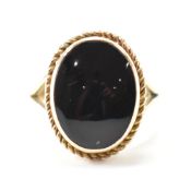 HALLMARKED 9CT GOLD & BLACK STONE RING