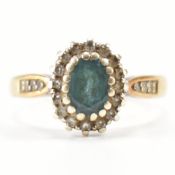 HALLMARKED 9CT GOLD DIAMOND & BLUE STONE RING