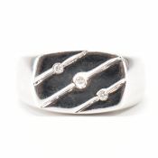 HALLMARKED 9CT WHITE GOLD & DIAMOND SIGNET RING