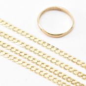 HALLMARKED 9CT GOLD BAND RING & 375 GOLD CURB CHAIN NECKLACE