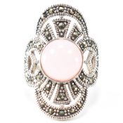 925 SILVER ROSE QUARTZ & MARCASITE DRESS RING