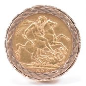 9CT GOLD RING SET WITH 1898 FULL SOVEREIGN COIN