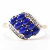 HALLMARKED 9CT GOLD LAPIS LAZULI & DIAMOND RING