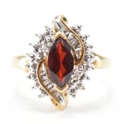 HALLMARKED 9CT GOLD GARNET & DIAMOND RING