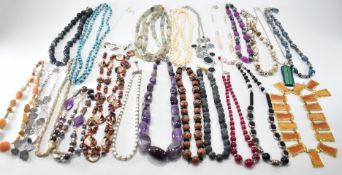 COLLECTION OF NOS POLISHED STONE & QUARTZ NECKLACES