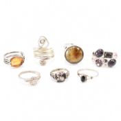 COLLECTION OF SILVER RINGS - STONE SET EXAMPLES