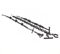 GROUP OF VICTORIAN POCKET WATCH CHAINS - JET & WOVEN
