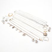 COLLECTION OF SILVER, GOLD & WHITE METAL JEWELLERY