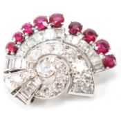 ART DECO RUBY & DIAMOND BROOCH PIN