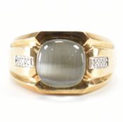 HALLMARKED 9CT GOLD HAWKS EYE & DIAMOND RING