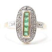 HALLMARKED 9CT GOLD WHITE & GREEN STONE RING