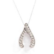 14CT WHITE GOLD & DIAMOND WISHBONE PENDANT