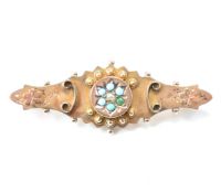 HALLMARKED 9CT GOLD & TURQUOISE BAR BROOCH
