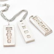 GROUP OF HALLMARKED SILVER INGOT PENDANTS & CHAIN NECKLACE