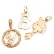 THREE HALLMARKED 9CT GOLD PENDANT