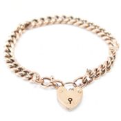 VINTAGE 9CT GOLD HEART PADLOCK CHAIN BRACELET