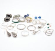 ASSORTMENT OF SILVER RINGS & EARRINGS