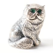 925 STERLING SILVER & EMERALD SET CAT FIGURINE
