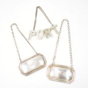 TWO VINTAGE SILVER DECANTER LABELS & SILVER PLATED LABEL