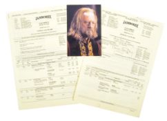 COLLECTION OF BERNARD HILL - LOTR - ORIGINAL CALL SHEETS & PHOTO