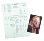 COLLECTION OF BERNARD HILL - LOTR - ORIGINAL CALL SHEET & PHOTO
