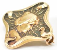 ART NOUVEAU GOLD ENAMEL & DIAMOND BROOCH PIN