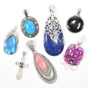 GROUP OF 925 SILVER STONE SET PENDANTS