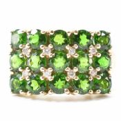 HALLMARKED 9CT GOLD DIAMOND & GREEN STONE RING