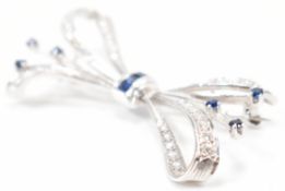 SAPPHIRE AND DIAMOND BOW BROOCH PIN