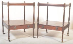 A PAIR OF GEORGE III REVIVAL MAHOGANY INLAID TWO TIER TABLES