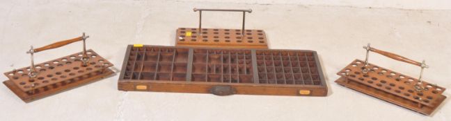 PRINTERS TRAY & THREE VINATGE OAK COMMUNION TRAYS