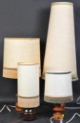 A SET OF TEAK WOOD TABLE LAMPS WITH SHADES