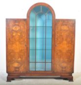 ART DECO C 1930S BURR WALNUT DISPLAY CABINET VITRINE
