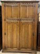VINTAGE JACOBEAN REVIVAL OAK BEDROOM WARDROBE