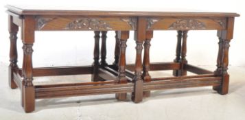 JACOBEAN REVIVAL JAYCEE CARVED OAK NEST OF TABLES