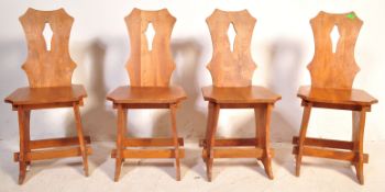 FOUR VINTAGE GOTHIC REVIVAL PIERCED BACK OAK DINING CHAIRS