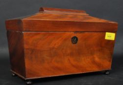 19TH CENTURY FLAMED MAHOGANY TEA CADDY