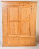 LARGE 20TH COUNTRY PINE DOUBLE WARDROBE ARMOIRE