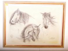 ALAN BRASSINGTON RACING HORSE HEADS PENCIL SKETCH