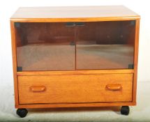 BRITISH MODERN DESIGN - MID CENTURY TEAK & GLASS SIDE CABINET